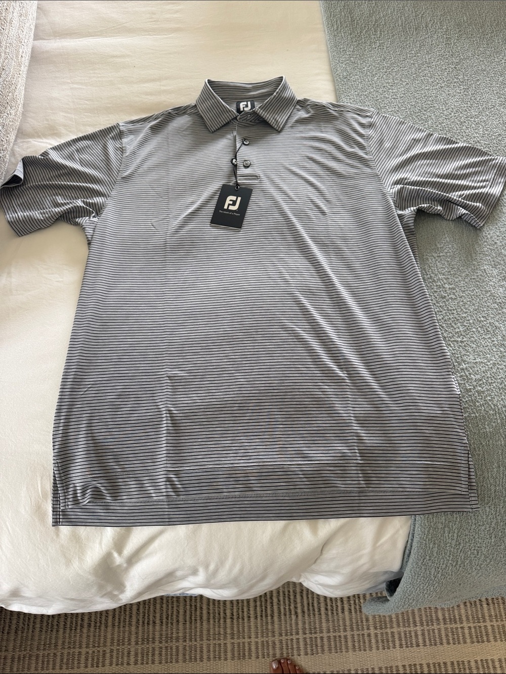 FootJoy Men's Black and White Micro-Stripe Performance Polo